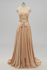 Two Piece Gold Long Corset Bridesmaid Dress outfit, Prom Dresses Sale