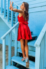 Two Piece Red Short Corset Homecoming Dress with Bowknot outfit, Two Piece Red Short Homecoming Dress with Bowknot