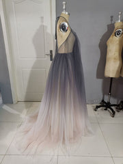 Unique A line V Neck Tulle Long Corset Prom Dress, Tulle Evening Dress outfit, Formal Dresses Elegant