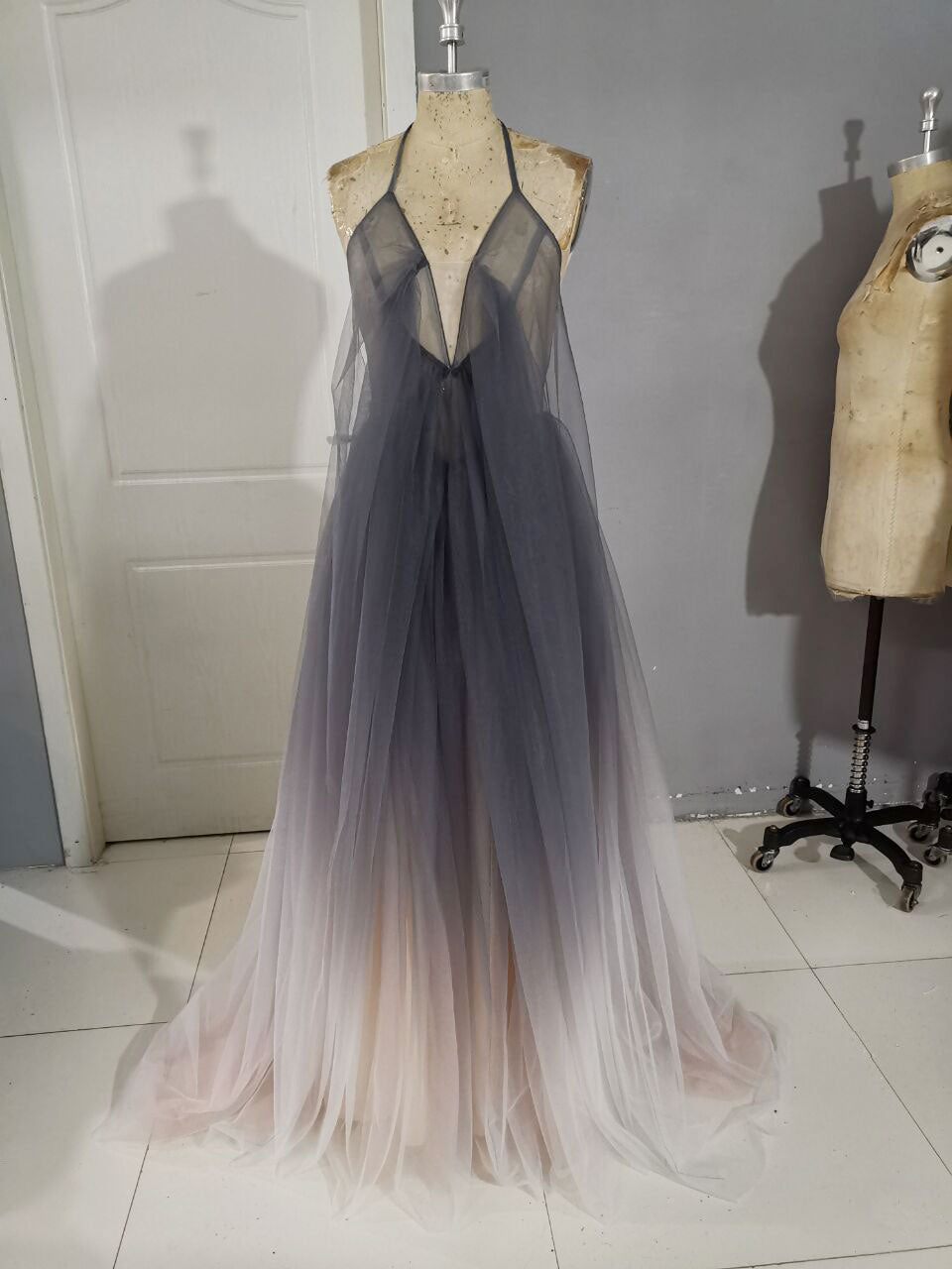 Unique A line V Neck Tulle Long Corset Prom Dress, Tulle Evening Dress outfit, Formal Dress Gown