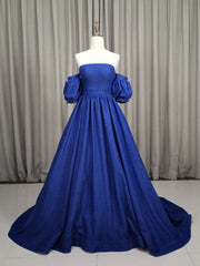 Unique Aline Blue Long Corset Prom Dresses, Blue Long Corset Formal Graduation Dresses outfit, Bridesmaid Dresses With Sleeve