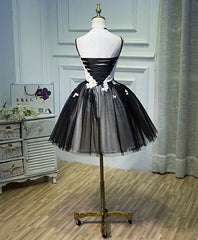 Unique Black Tulle Short Corset Prom Dress, Black Corset Homecoming Dresses outfit, Formal Dresses Over 62