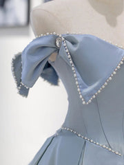 Unique Blue Satin Long Corset Prom Dress, A line Blue Corset Formal Graduation Party Dress Outfits, Party Dress For Wedding
