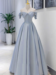 Unique Blue Satin Long Corset Prom Dress, A line Blue Corset Formal Graduation Party Dress Outfits, Party Dress New Look