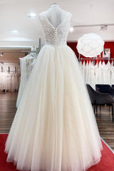 Unique Ivory Long Princess V-neck Tulle Lace Corset Wedding Dress outfit, Weddings Dress Lace