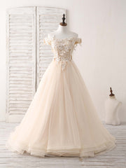 Unique Lace Applique Tulle Long Champagne Corset Prom Dresses Sweet 16 Dress outfit, Bridesmaid Dress Blush Pink