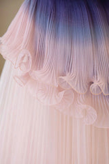 Unique Pink Gradient Long Corset Prom Dress, A-Line Strapless Evening Party Dress Outfits, Girl Dress