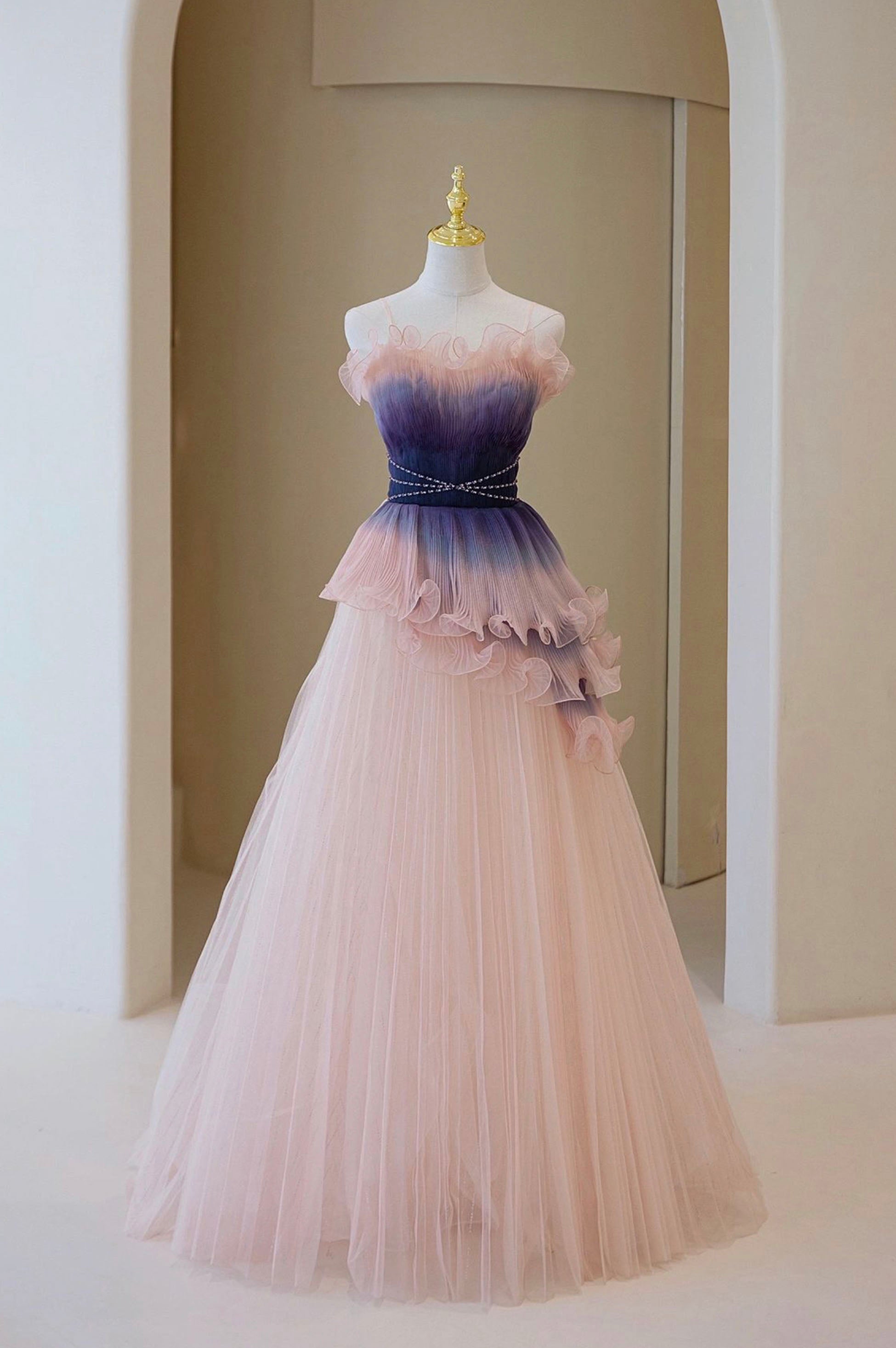 Unique Pink Gradient Long Corset Prom Dress, A-Line Strapless Evening Party Dress Outfits, Plu Size Prom Dress