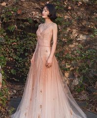 Unique Pink Tulle Long Corset Prom Dress, Tulle Pink Evening Dress outfit, Prom Dresses Sleeves