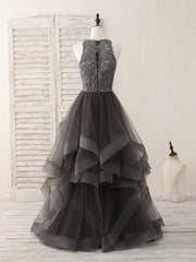 Unique Round Neck Lace Applique Tulle Long Corset Prom Dresses outfit, Party Dress Pattern