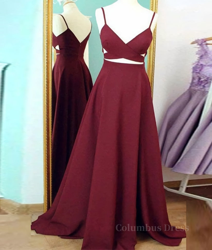 Unique Sexy Two Pieces Long Burgundy Corset Prom Dresses, Burgundy Evening Dresses outfit, Bridesmaid Dresses Affordable