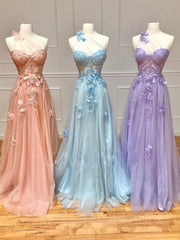 Unique sweetheart neck tulle lace long Corset Prom dress A line evening dress outfit, Prom Dresses Sleeves
