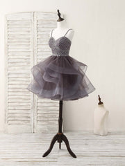 Unique Sweetheart Tulle Beads Short Corset Prom Dress Cute Corset Homecoming Dress outfit, Party Dress Black And Gold