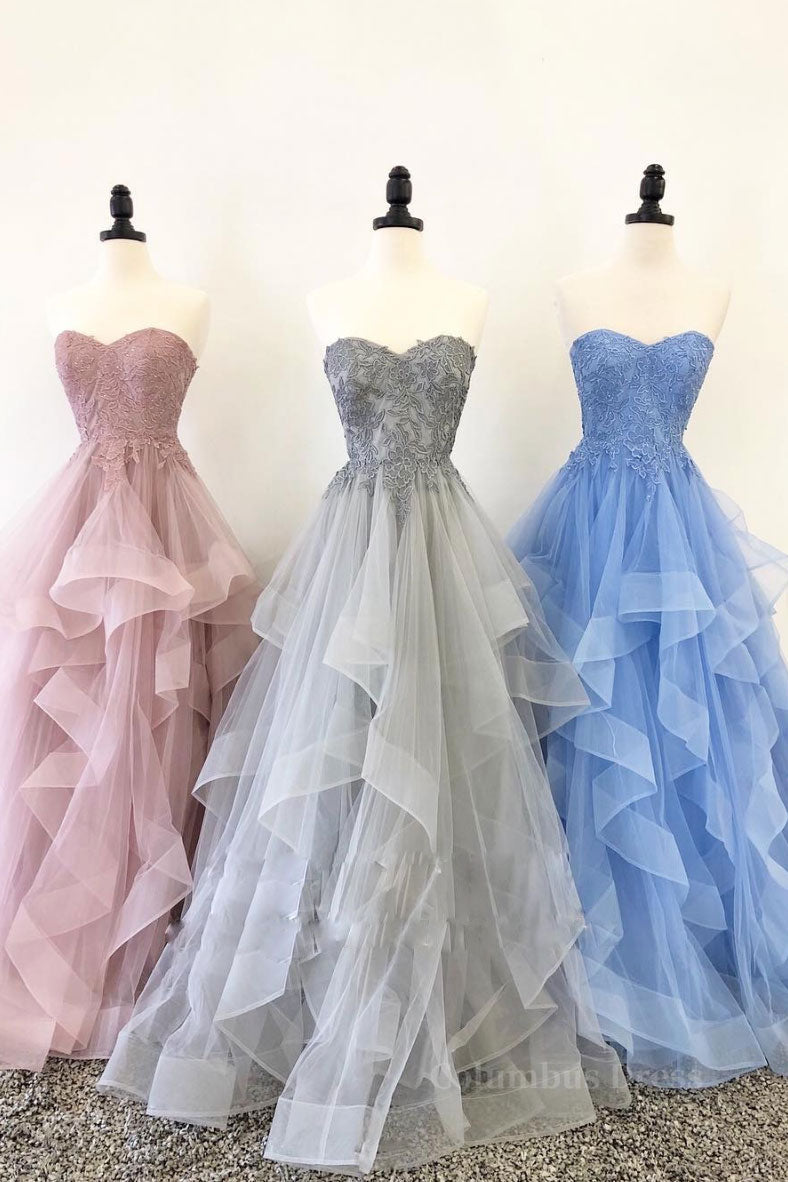 Unique sweetheart tulle lace long Corset Prom dress, tulle evening dress outfit, Homecoming Dress 2024