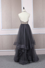 Unique tulle beads long Corset Prom dress tulle long evening dress outfit, Homecoming Dress Simple