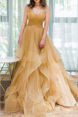 Unique V Neck Tulle A-Line Long Corset Prom Dress Tulle Corset Formal Dress outfit, Prom Dress Outfit