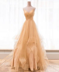 Unique V Neck Tulle A-Line Long Corset Prom Dress Tulle Corset Formal Dress outfit, Prom Dress Outfits