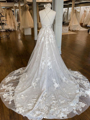 Unique v neck tulle lace long Corset Prom dress, lace Corset Wedding dress outfit, Wedding Dresses Princess