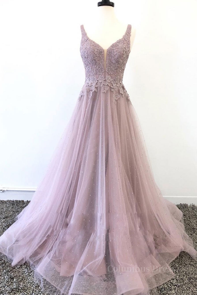 Unique v neck tulle lace long Corset Prom dress, tulle evening dress outfit, Homecoming Dresses Aesthetic