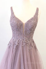 Unique v neck tulle lace long Corset Prom dress, tulle evening dress outfit, Homecoming Dress Shop