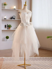 Unique White Tulle Satin Short Corset Prom Dress, White Corset Homecoming Dress outfit, Evening Dress With Sleeves Uk