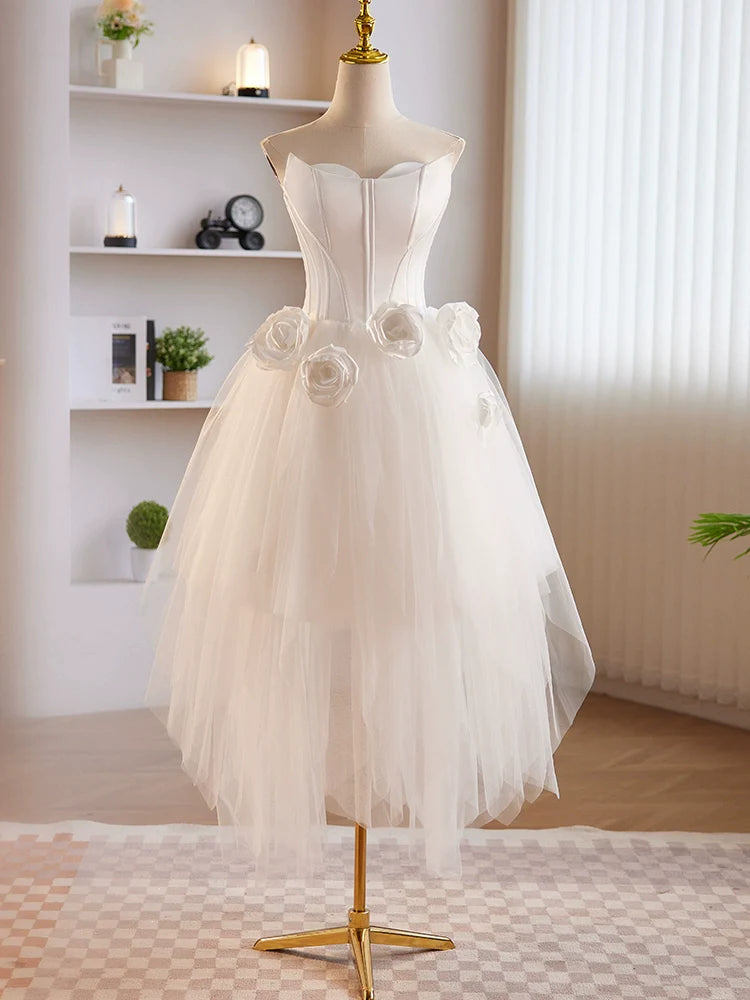 Unique White Tulle Satin Short Corset Prom Dress, White Corset Homecoming Dress outfit, Evening Dresses Knee Length