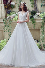 V-Neck A-Line Corset Wedding Dresses outfit, Weddings Dresses Styles