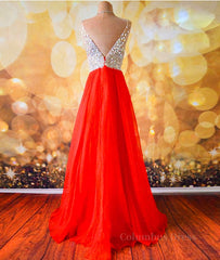 V Neck And V Back Sequins Chiffon Red Corset Prom Dresses, Long Red Corset Formal Dresses, Evening Dresses outfit, Bridesmaid Dresses Mismatched