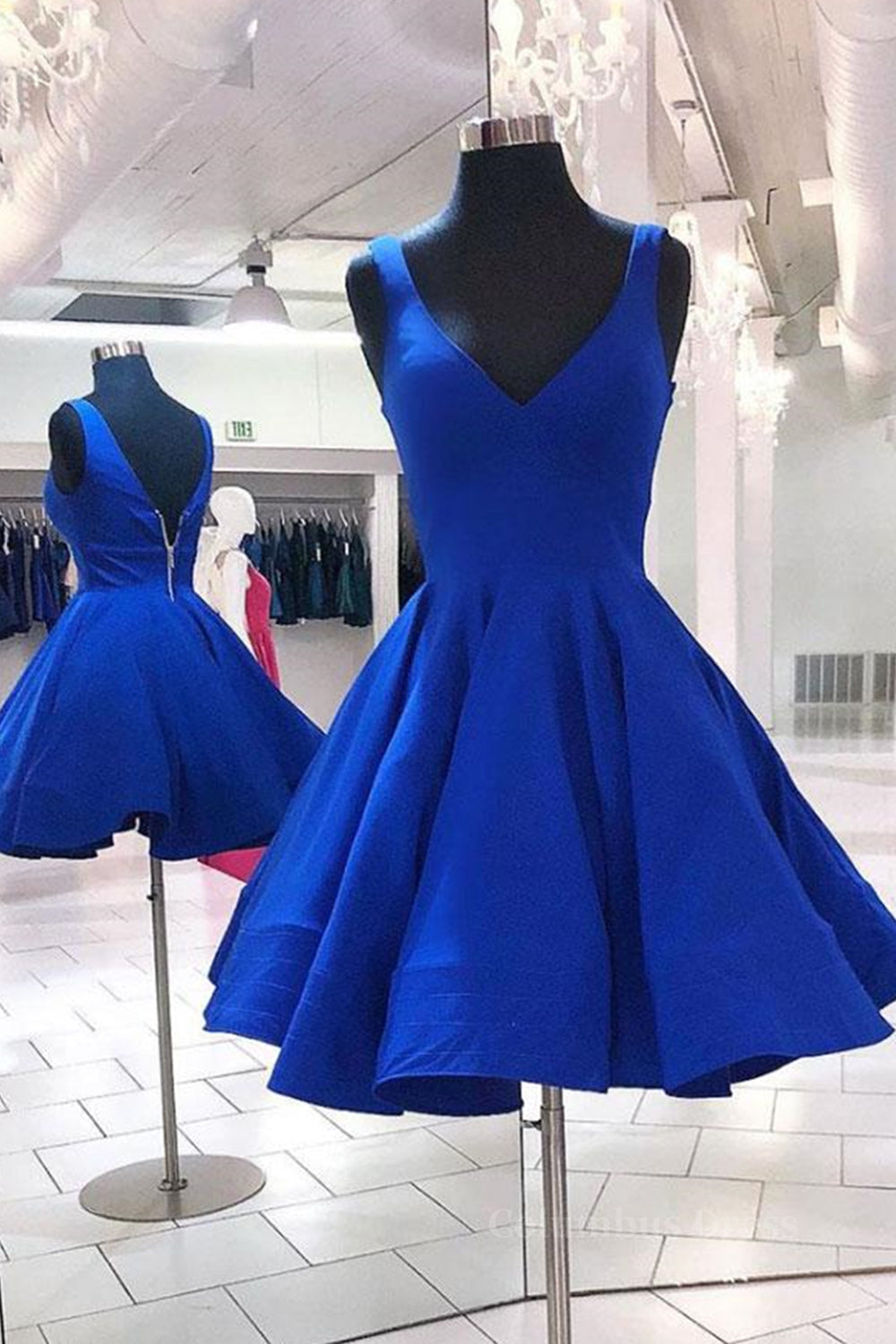 V Neck and V Back Short Blue Corset Prom Dress, Open Back Blue Corset Homecoming Dress, Blue Corset Formal Evening Dress outfit, Evening Dress Black
