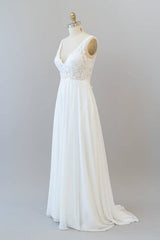 V-neck Appliques Chiffon A-line Corset Wedding Dress outfit, Wedding Dresses Summer