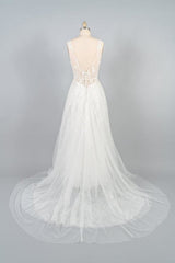 V-neck Appliques Tulle A-line Corset Wedding Dress outfit, Wedding Dress For Outside Wedding