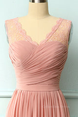 V Neck Blush Pink Chiffon Fulle Length Corset Bridesmaid Dress outfit, Bridesmaid Dress Designer
