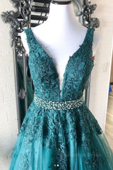 V Neck Green Lace Long Corset Prom Dress with Beaded Belt, Long Green Lace Corset Formal Evening Dress outfit, Evening Dress Store