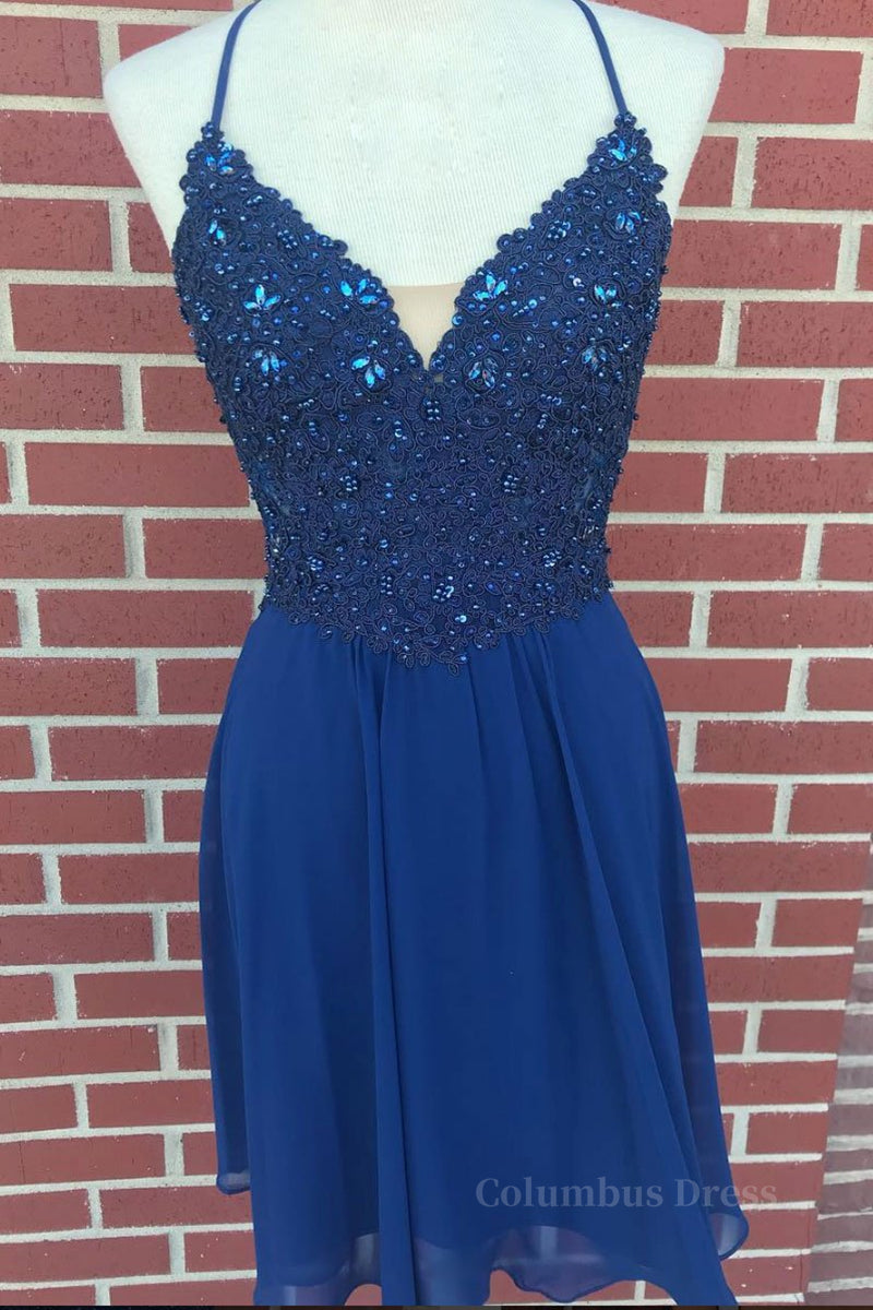 V Neck Lace Beaded Blue Corset Homecoming Dresses Short Corset Prom Dresses, Blue Lace Graduation Dresses, Blue Corset Formal Dresses, Evening Dresses outfit, Bridesmaids Dresses Fall Wedding