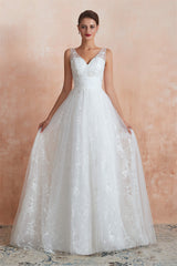 V-Neck Lace Pleated White A-Line Corset Wedding Dresses outfit, Wedding Dress Diet