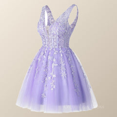 V Neck Lavender Appliques A-line Short Corset Homecoming Dress outfit, Prom Dresses Websites