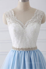 V Neck Light Blue Lace Corset Prom Dresses, Light Blue Lace Corset Formal Evening Dresses outfit, Homemade Ranch Dress