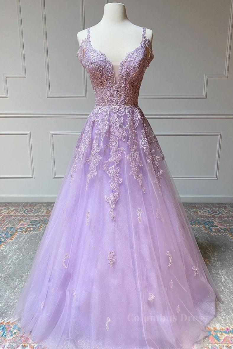 V Neck Off Shoulder Long Lilac Lace Corset Prom Dress, Off Shoulder Purple Lace Corset Formal Graduation Evening Dress outfit, Formal Dresses For Girls
