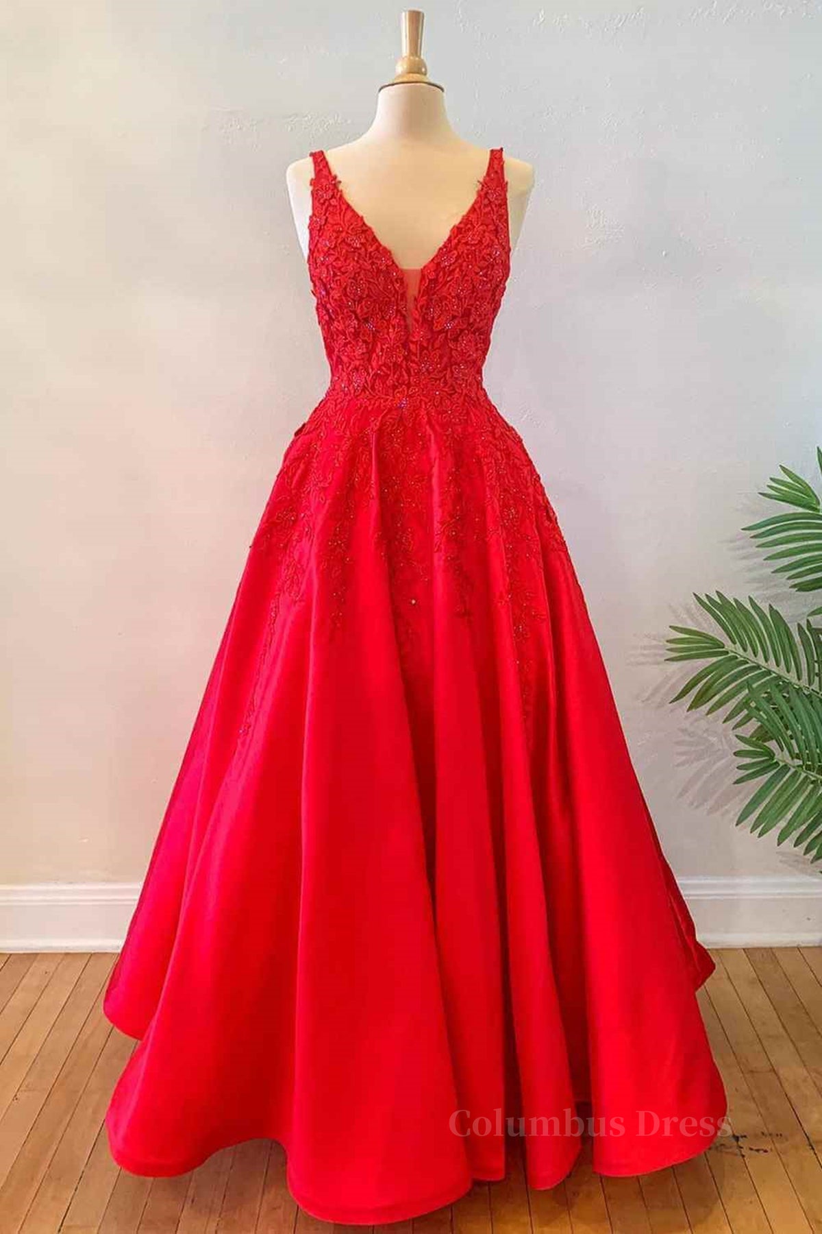 V Neck Open Back Red Lace Long Corset Prom Dress, Red Lace Corset Formal Dress, Beaded Red Evening Dress outfit, Wedding