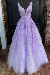 V Neck Purple Lace Long Corset Prom Dress, Long Purple Lace Corset Formal Dress, Lilac Lace Evening Dress outfit, Formal Dress Long