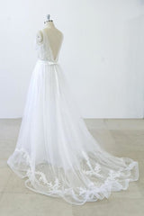 V-neck Ruffle Applqiues Tulle A-line Corset Wedding Dress outfit, Wedding Dress Stores Near Me