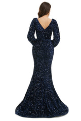 V-Neck Sequins Long Sleeve Side Split Corset Formal Evening Dresses outfit, Homecoming Dressed Short