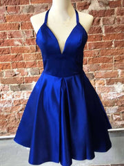 V Neck Short Blue Corset Prom Dresses, Short Blue V Neck Corset Formal Corset Homecoming Dresses outfit, Bridesmaids Dress Champagne