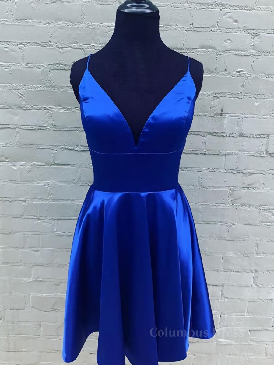 V Neck Short Royal Blue Corset Prom Dresses, Short Royal Blue Corset Formal Corset Homecoming Dresses outfit, Pink Bridesmaid Dress