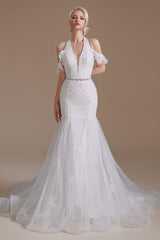 V-Neck Sleeveless Lace With Train Off The Shoulder Tulle Corset Wedding Dresses outfit, Wedding Dress 
