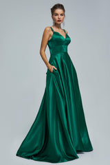 V-Neck Spaghetti Strap with Pocket Side Slit Special Long Corset Prom Dresses outfit, Formal Dresses On Sale