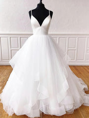 V Neck White Tulle Corset Wedding Dresses, V Neck White Corset Formal Corset Prom Evening Dresses outfit, Wedding Dress Princess
