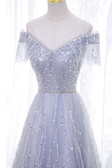 A-Line Tulle Sequins Long Corset Prom Dress, Off the Shoulder Evening Party Dress Outfits, Sweet 36 Dress