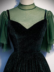 Green Velvet Long Corset Prom Dress, Elegant A-Line Green Evening Dress outfit, Prom Dress Fairy