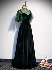 Green Velvet Long Corset Prom Dress, Elegant A-Line Green Evening Dress outfit, Prom Dress Styling Hair
